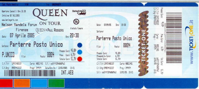 Biglietto del concerto di FIRENZE, del 07/04/05
