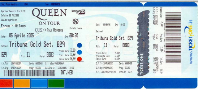 Biglietto del concerto di MILANO, del 05/04/05