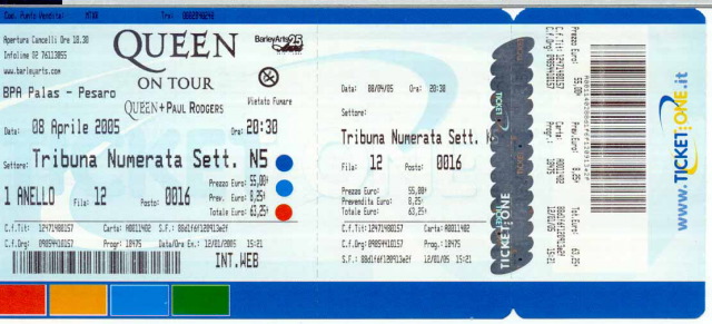 Biglietto del concerto di PESARO, del 08/04/05