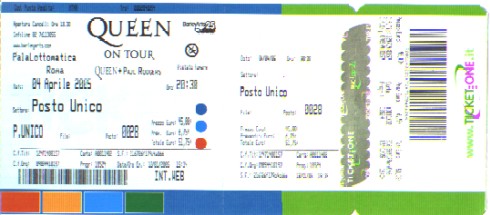 Biglietto del concerto di ROMA, del 4 Aprile 2005